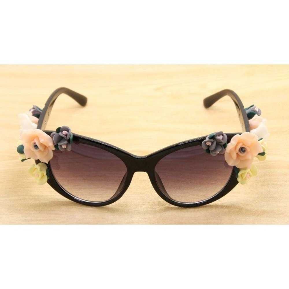 Retro Cat Eye Floral embellished Festival Sunglasses with UV protection lenses
